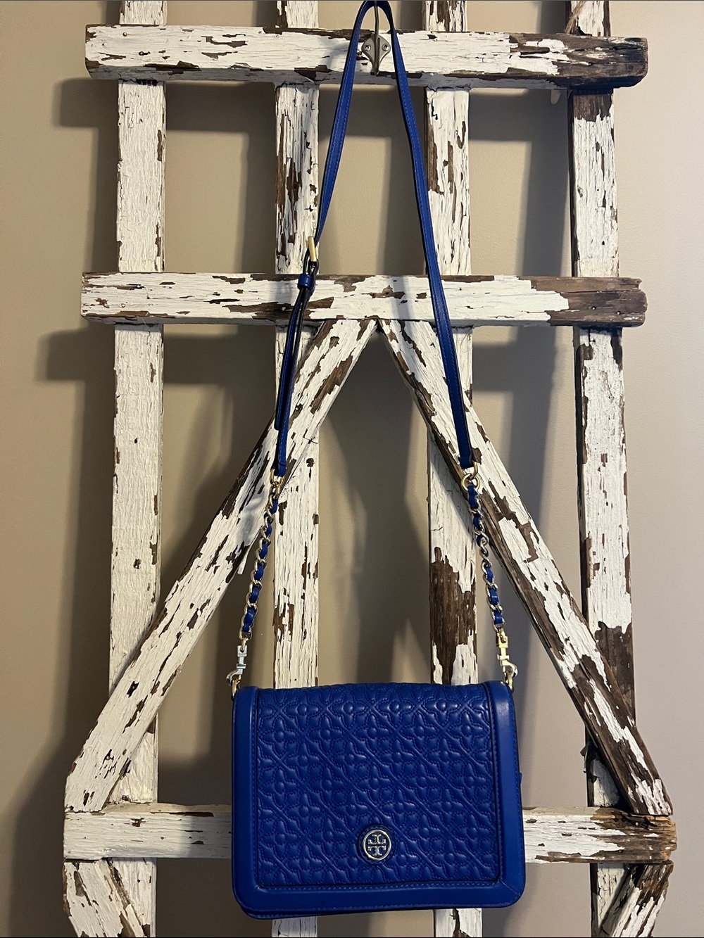 Tory Burch Blue Quilted Kira Crossbody Shoulder Bag